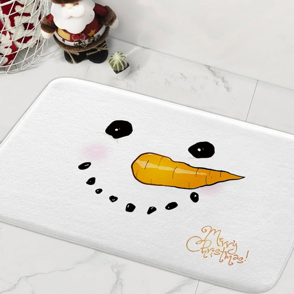 Christmas Snowman Faces Bath Rugs for Bathroom, Winter Cute Snowman Smiling Xmas Decor White Bath Mat, Cartoon Soft Absorbent Non Slip Holiday Bath Rug 17X29IN