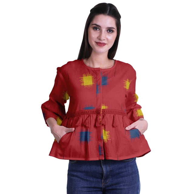 Moomaya Hauts Boho en Coton Blouses Décontractées Amples d'Été Col Rond T-Shirt
