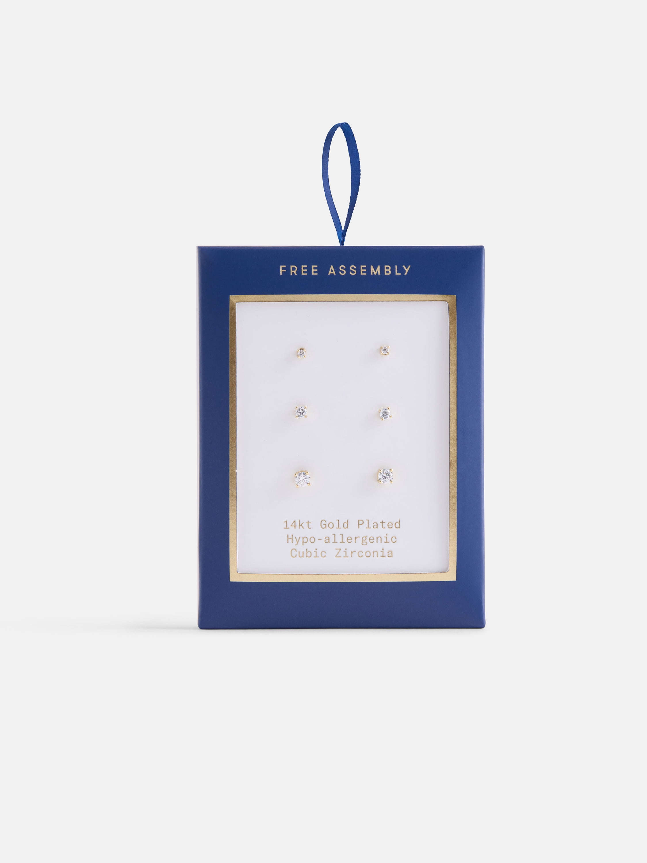 Free Assembly Women's Demi Fine 14K Gold Plated Cubic Zirconia Stud Earring Set, 3-Pairs