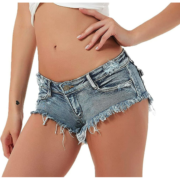 Soojun Women's Sexy Cut Off Low Waist Booty Denim Jeans Shorts, 9 1/2 Inch Rise  Denim Blue, US 14 : : Clothing, Shoes & Accessories