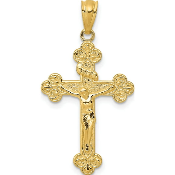 14K Yellow Gold Polished Inri Medium Crucifix Pendant (2.5 X 16) Made In United States xr1495