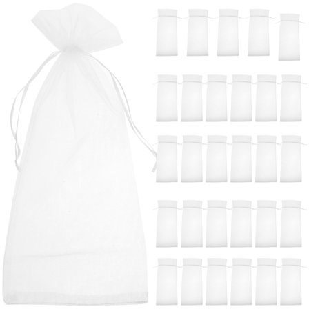 WRITWAA 30Pcs White Mesh Wine Bottle Bags Lightweight Drawstring Pouches