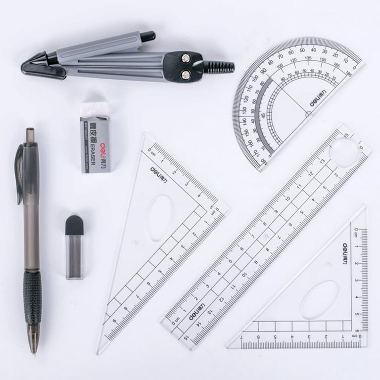 Enday 4-Piece Geometry Set with 1 Plastic Ruler, 1 Protractor & 2 Triangle  Rulers
