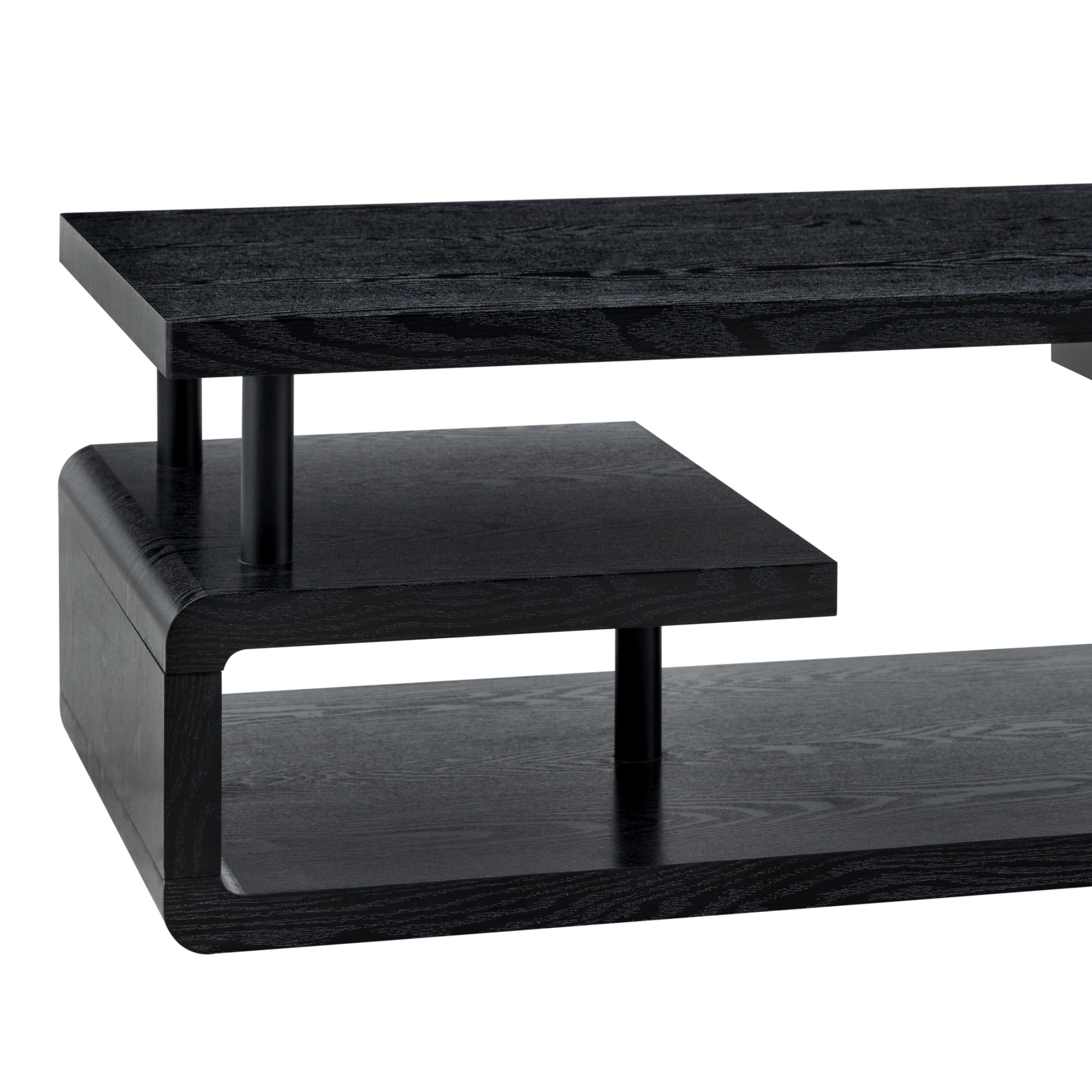 Alvantor 3-Tier Black Coffee Table with Modern Storage for Living Room 43.5 x 23.5 x 18.5in