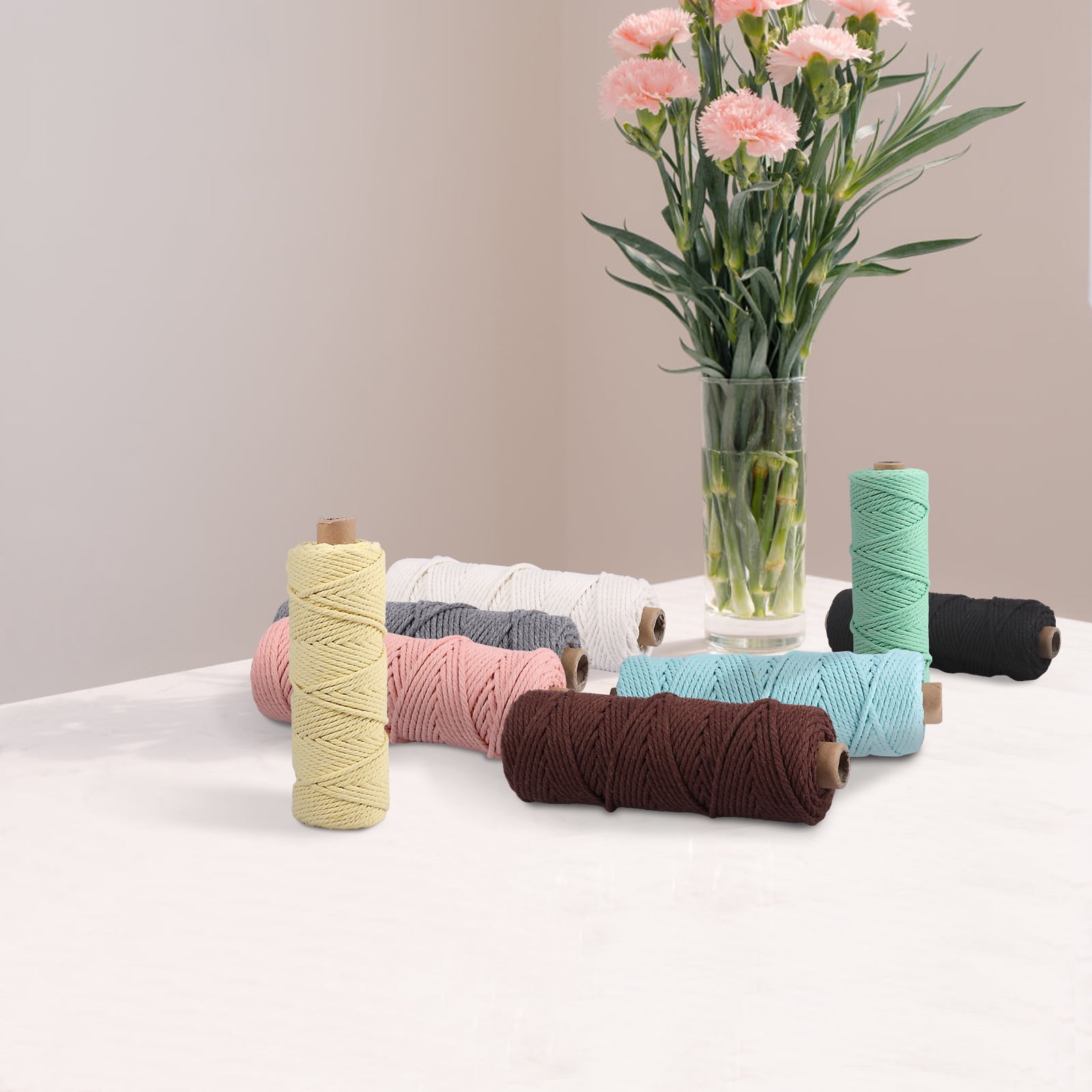 Keyohome 8 Rolls 3mm Colorful Knitting Macrame Cord Wear Resistant Versatile Cotton Twine String for Wall Hanging Plant Hanger Knitting Decorative Project