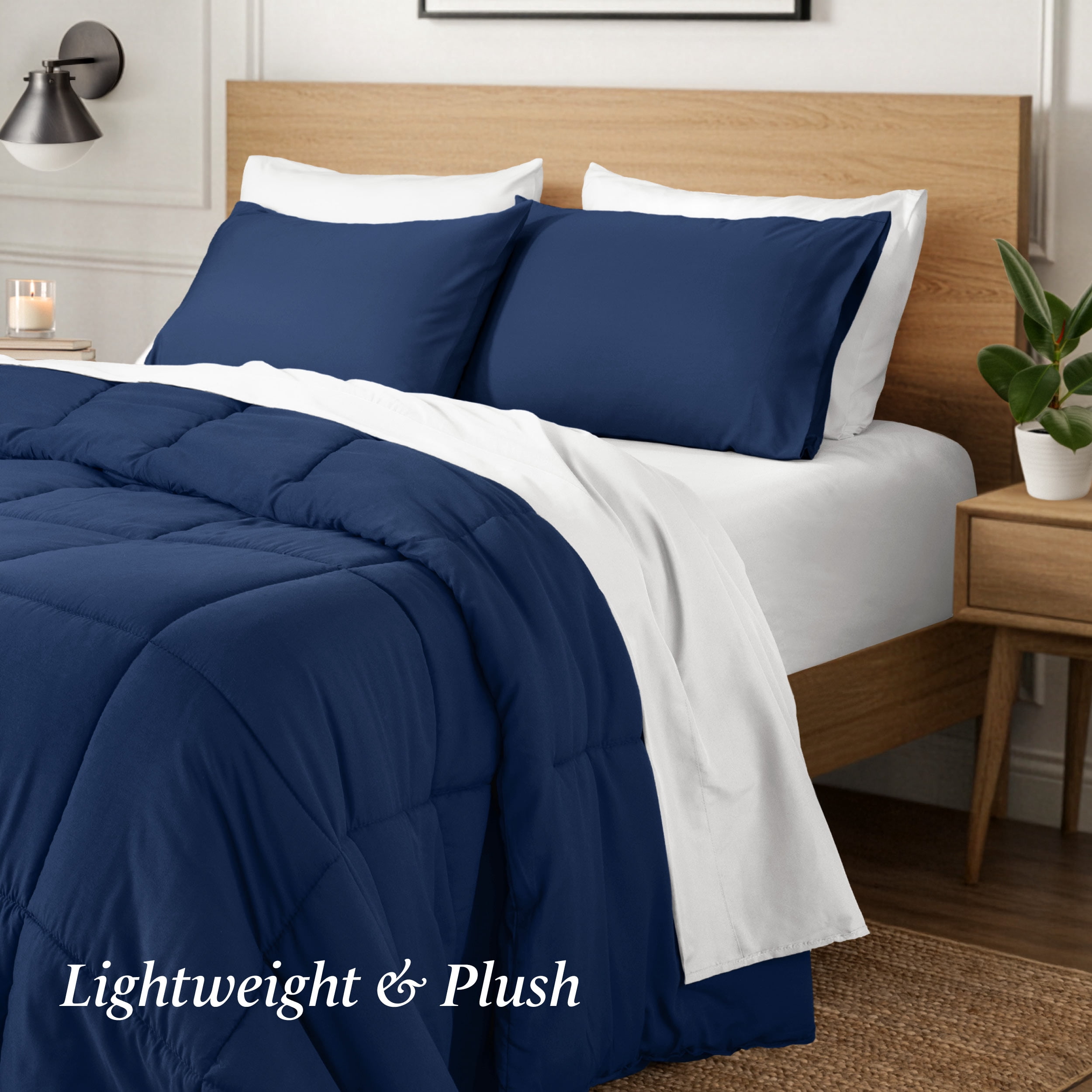 Ivy Union Comforter Set - Box Stitch - Easy Care Ultra-Soft Microfiber - All Season Warmth - Bedding Comforter - King/Cal King, Dark Blue