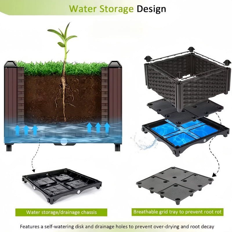 1Pcs Rattan Outdoor Planting Box, Raised Garden Bed, Garden Plant Box for Vegetables, Flowers