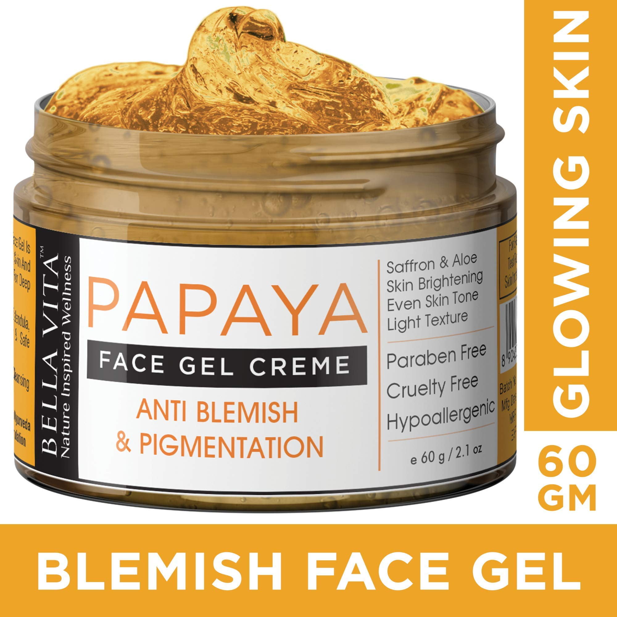 Bella Vita Organic Anti Blemish and Pigmentation Face Cream Gel with Papaya and Saffron (50g