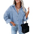 thumbnail image 1 of Blusa holgada de cuello para mujer, cárdigan de gasa y jacquard de manga larga en color azul para otoño, 1 of 6