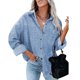thumbnail image 1 of Blusa holgada de cuello para mujer, cárdigan de gasa y jacquard de manga larga en color azul para otoño, 1 of 6