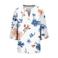thumbnail image 5 of Jsaierl Women's 3/4 Length Sleeve Cotton Linen Tops Plus Size V Neck Shirts Dressy Print Petite Blouses Soft Elegant Tunic Top S-5XL, 5 of 5