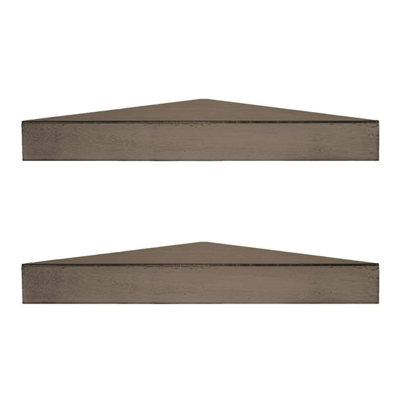 American Art Decor Rustic Wood Floating Corner Shelves (Set of 2) – Walnut Brown