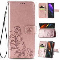 Allytech for Galaxy Z Fold 4 Wallet Case with Card Holder, Durable Embossed Floral PU Leather Flip Folio Kickstand Magnetic Snap Hand Strap Case for Samsung Galaxy Z Fold4 5G 2022, Rosegold