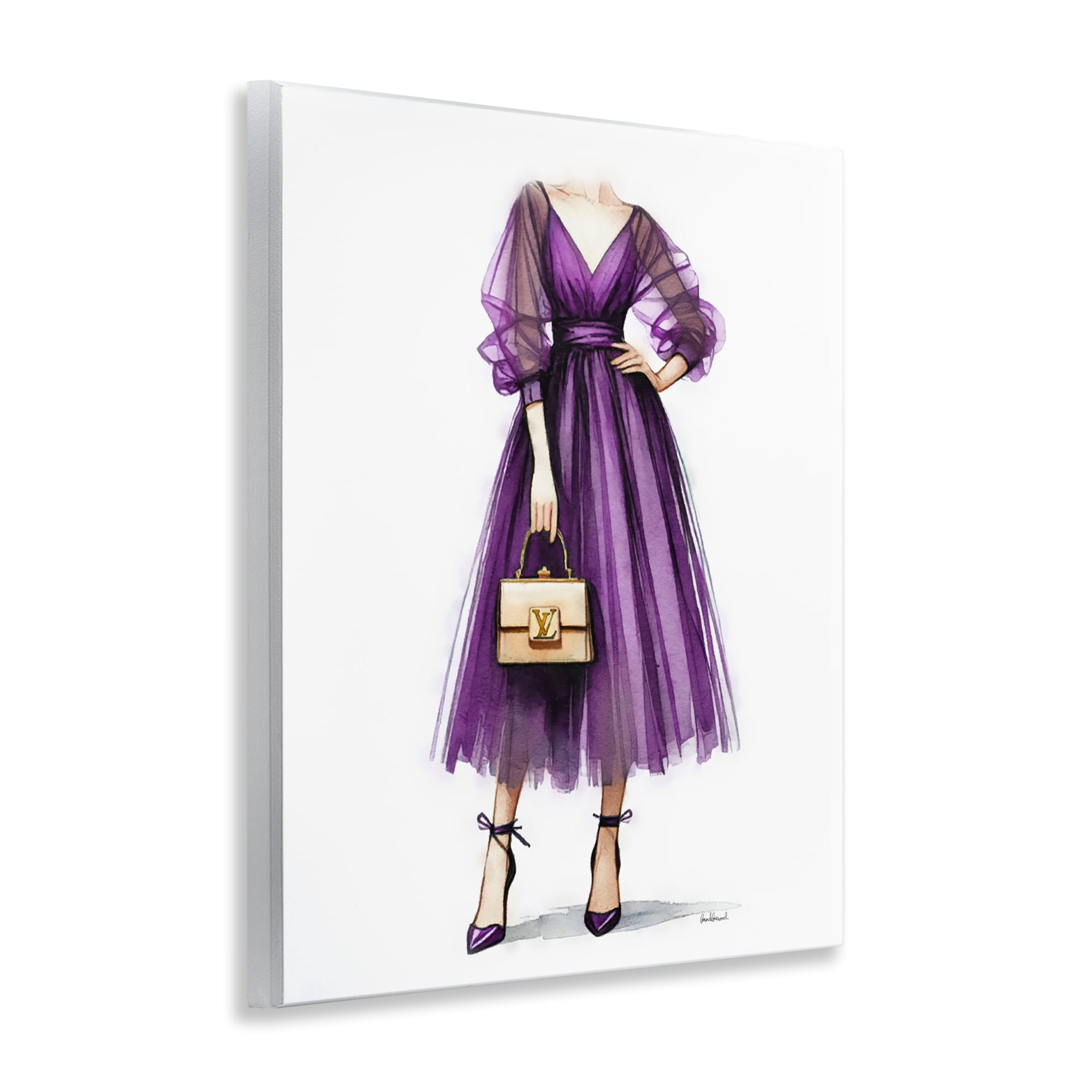 Stupell Industries Purple Glam Dress Fashion Painting Unframed Art Print Wall Art, 11 x 14