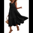 thumbnail image 3 of Vestidos de Verano para Mujer, Sin Mangas, Largos, con Escote en V, Informales, Fluidos y con . Negro M, 3 of 8