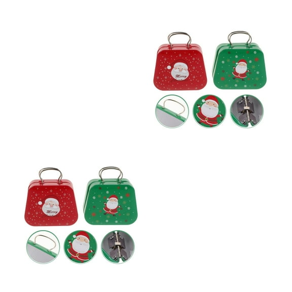 Worgeous 4 pcs  Holiday Candy Tins Tinplate Cookie Boxes with Handles Mini Handbag Shaped Christmas Candy Tins Christmas Party Favors Container