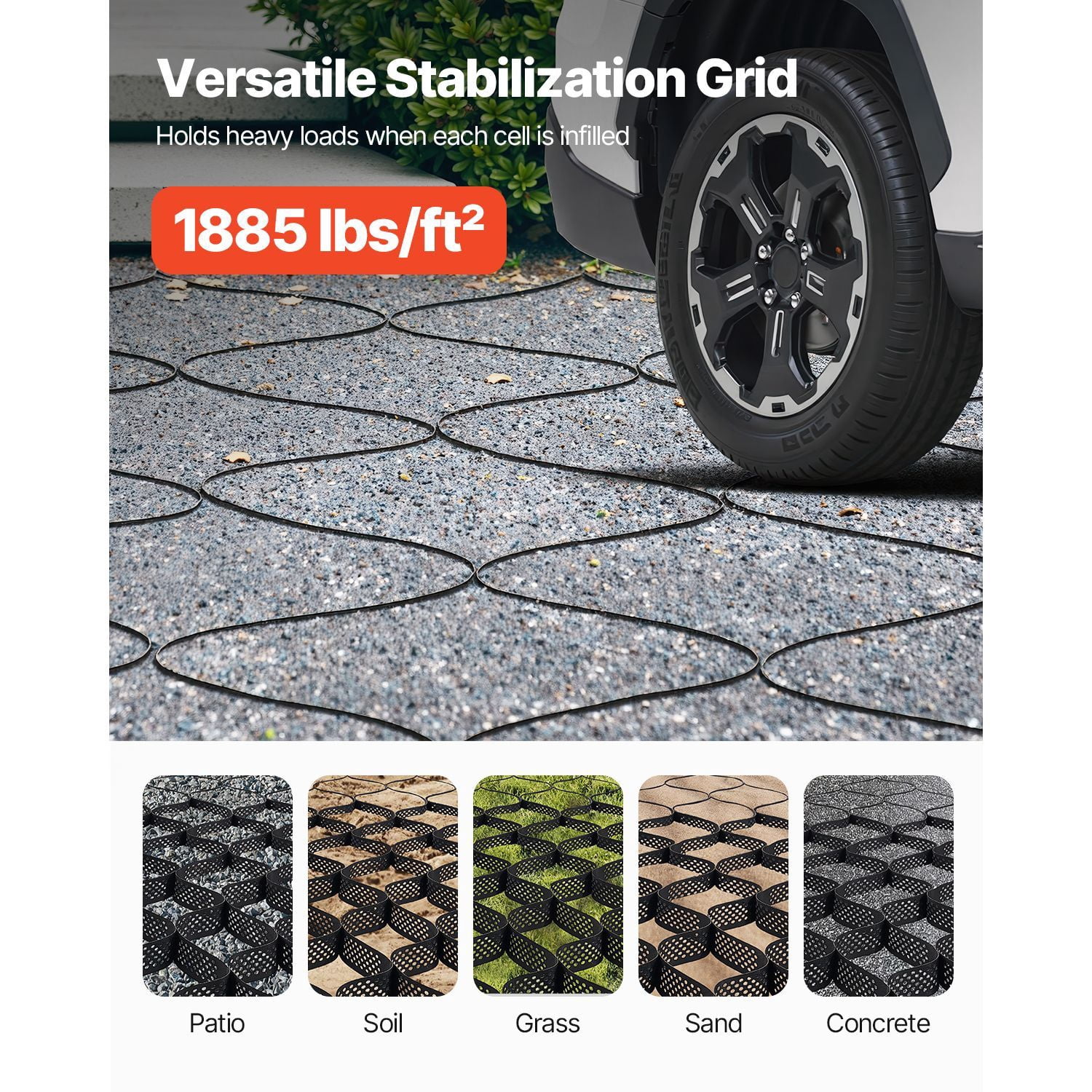 Gravel Grid, 4 Inch Depth, 1880 LBS Per Sq ft Grass Ground Retainer, Permeable Geo Grids Driveway Stabilization, for Garden, Patio, Walkway, RV Parking Slopes, 17.06x8.86 FT/5200x2700mm