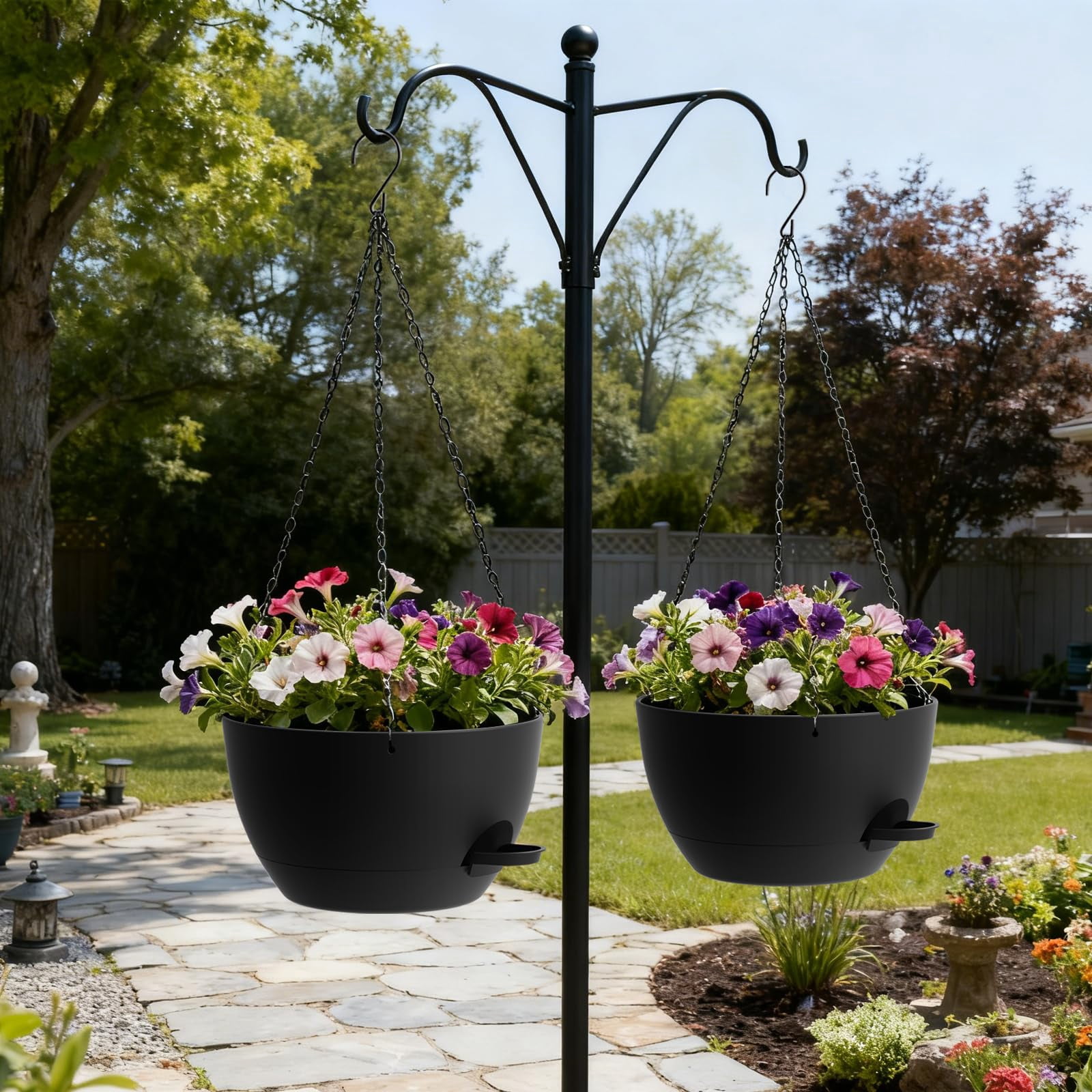13 Inch 2 Pack Large Self Watering Hanging Planters For Indoor Outdoor Plants  Plant Pots With Removable 50 Oz Reservoir Plastic Basket Window Porch Garden Balcony Black