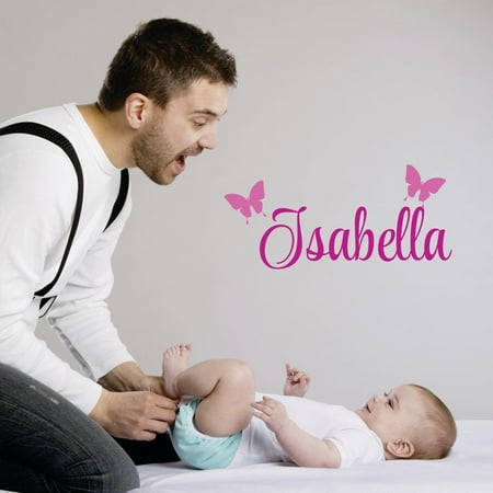 Art Decor Girl Baby Nursery (Personalized Name Vinyl Decal Sticker Custom Initial Wall Art Personalization Decor Sticker Baby Girl Nursery Room Children Bedroom Pink Butterfly 4 Inches X 10)