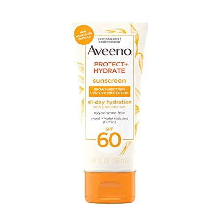 Aveeno Protect + Hydrate Moisturizing Body Sunscreen Lotion With Broad Spectrum Spf 60 & Prebiotic Oat  Weightless & Refreshing Feel  Paraben-free  Oil-free  Oxybenzone-free  3.0 ounces
