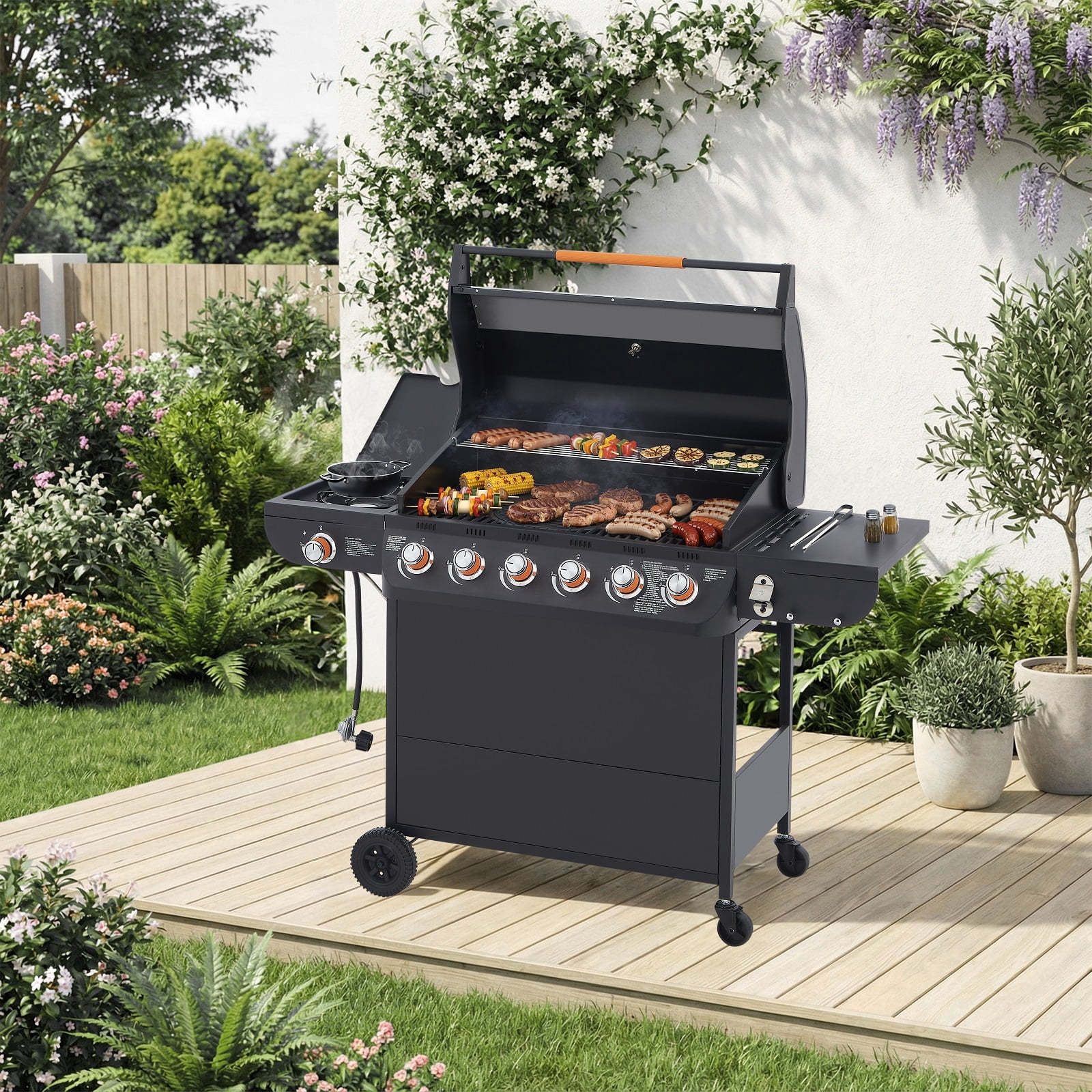 Ninja, FlexFlame 5-in-1 Grill and Smoker, Stainless Steel, PG301