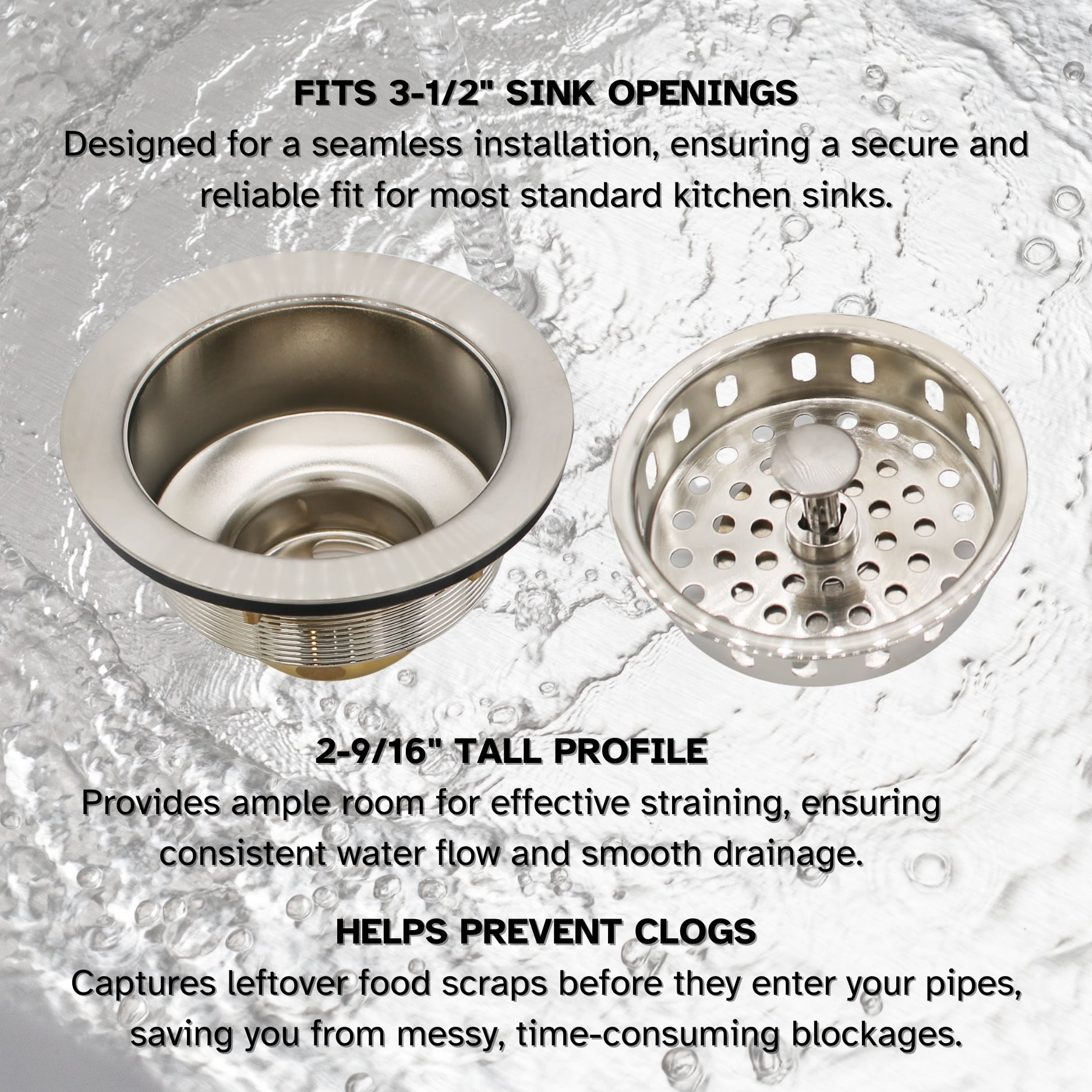 Westbrass COMBO PACK 3-1/2" Wing Nut Style Sink Strainer and Extra-Deep Waste Disposal Trim, Stainless Steel