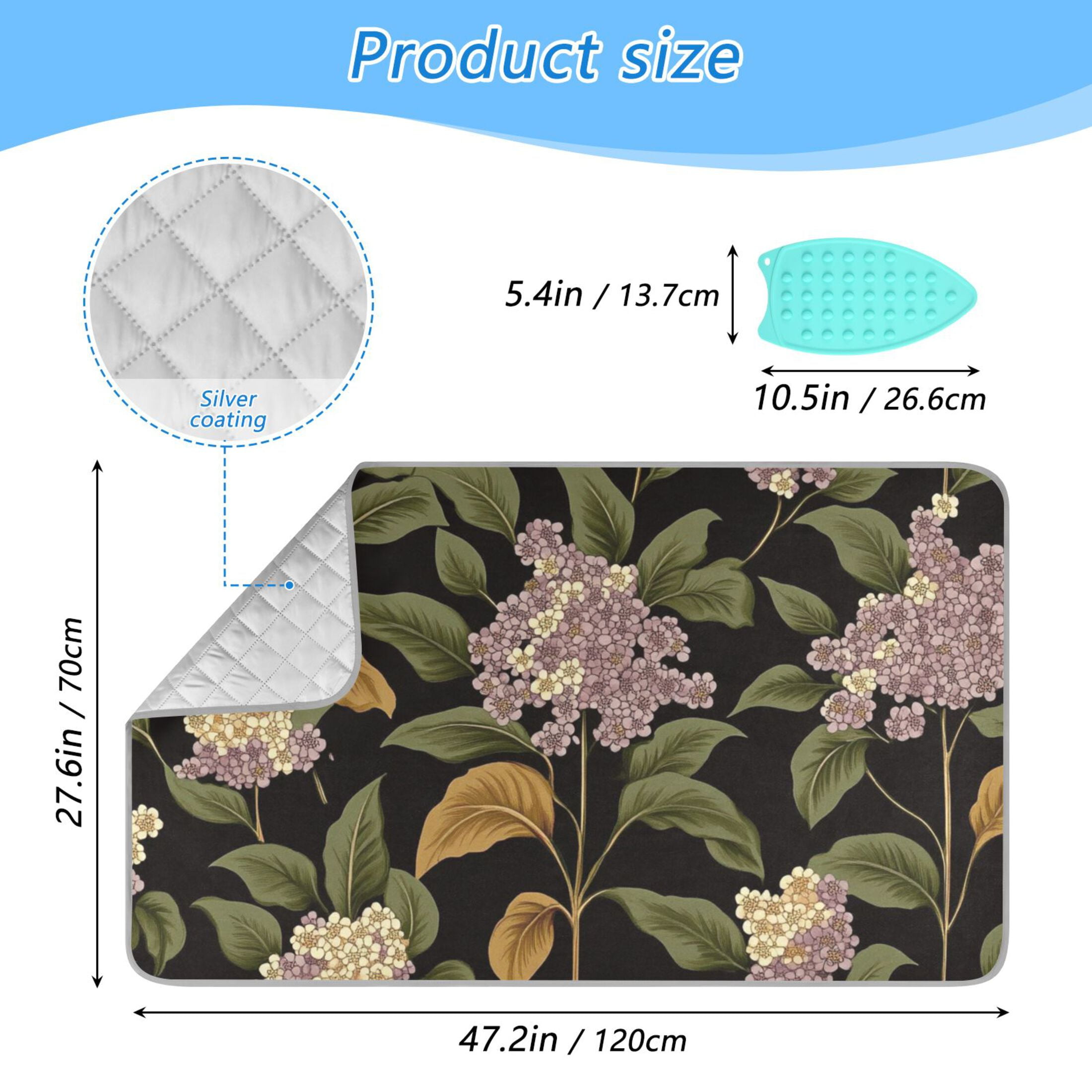 Vintage Flowers and Leaves Ironing Mat Blanket for Table Top Travel Portable Ironing Board Pad 47.2x27.6 Inch