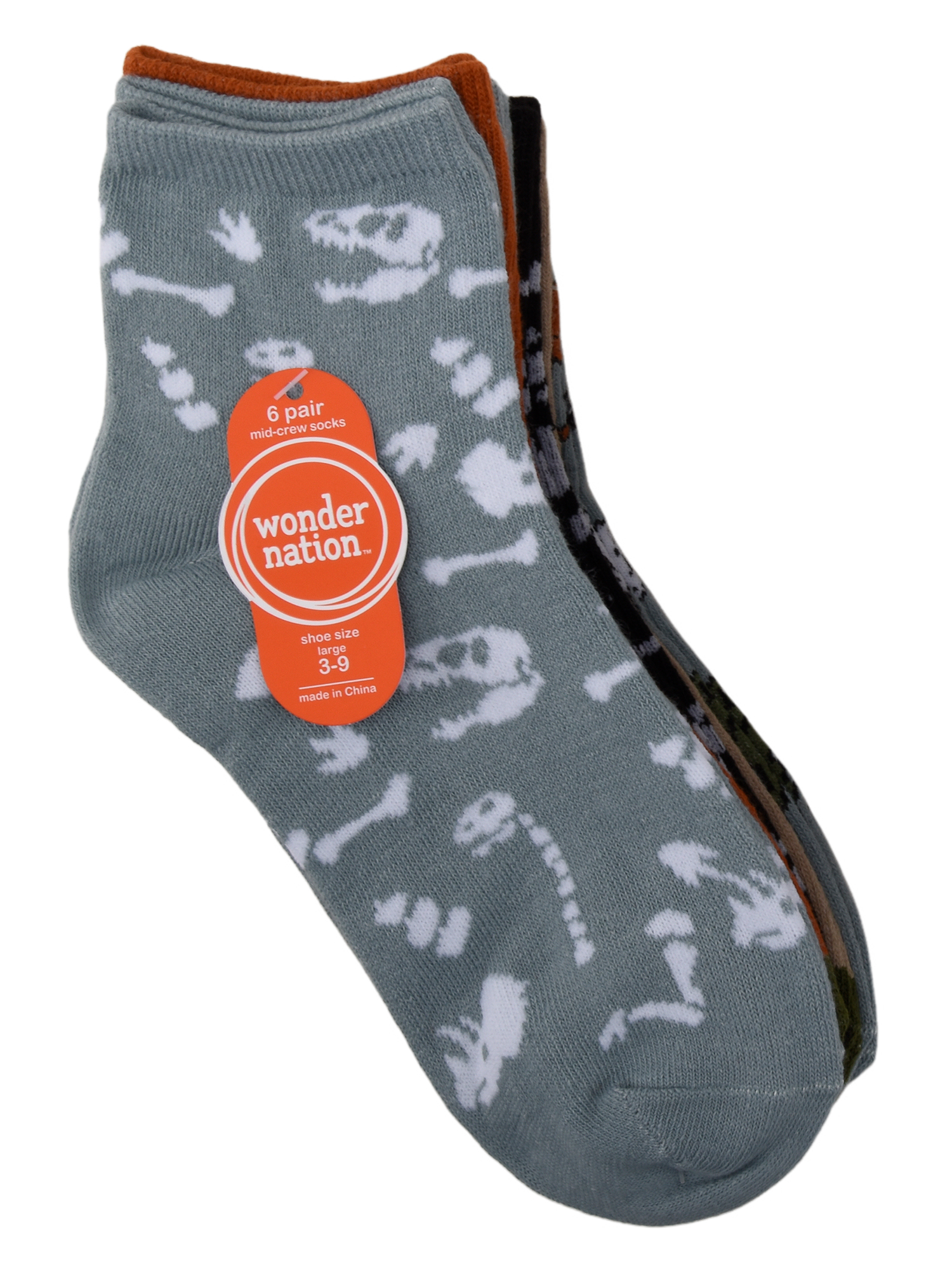 Wonder Nation Mid Crew Graphic Socks, 6-Pack Boys Shoe Size S (4-8.5) - L (3-9)