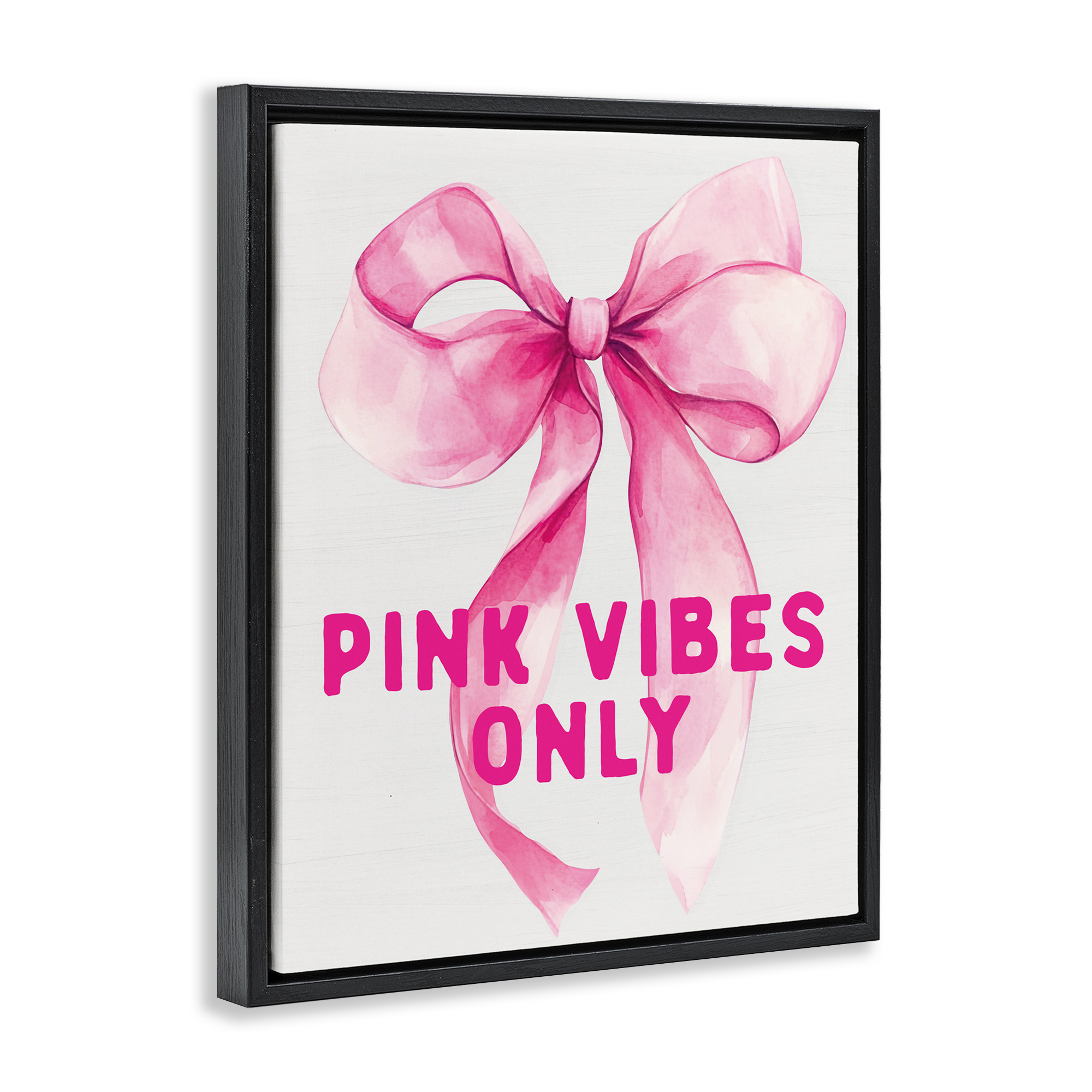 Girly Pink Vibes Only Black Framed Floater Canvas Wall Art, design by Lettered and Lined