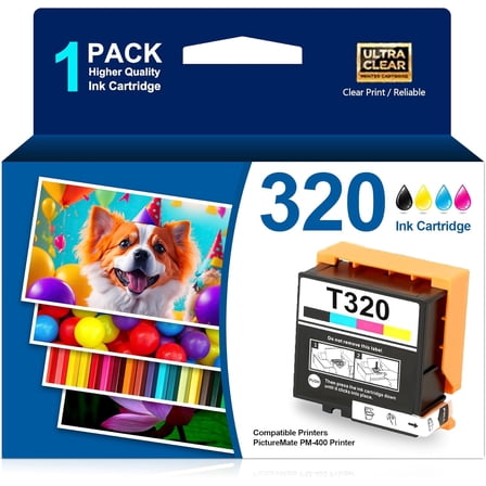 High Yield 320 Ink Cartridge T320 Ink Compatible with Epson PictureMate PM-400 Printer PM 400 Photo Printer Ink(1PK,BKCMY)