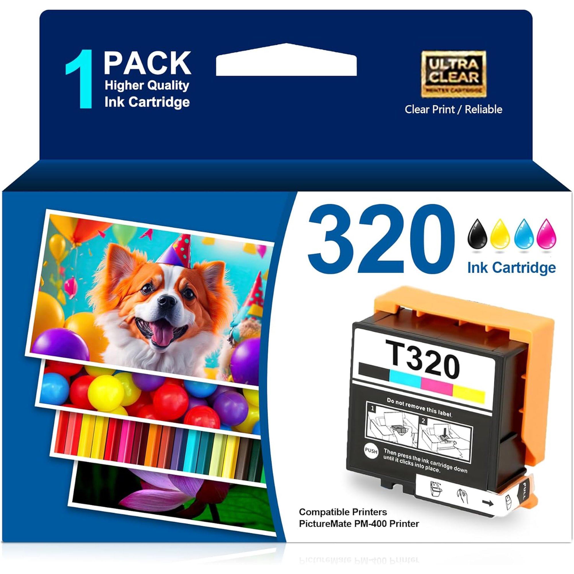 1 Pack T320 High Yield Ink Cartridge Replacement Compatible with Epson PictureMate PM-400 Photo Printer Black Cyan Magenta Yellow All-in-One Cartridge