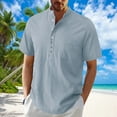 thumbnail image 2 of Mens Casual Manga Corta Botón Abajo Camisas, Verano Color Sólido, Cuello de Soporte Bolsillo Camisa Turndown, 2 of 9