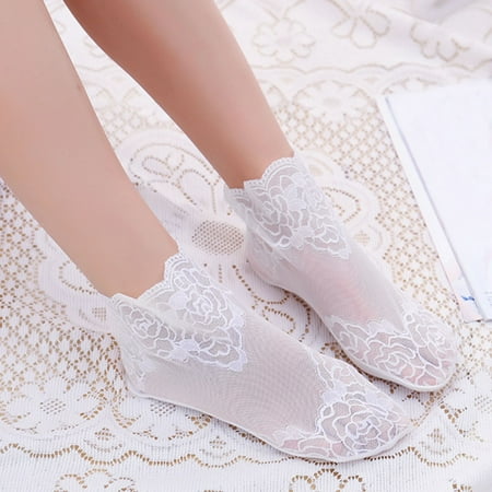 Lace Rose Ankle Socks - Fantasy Outfit Mesh Footwear for Heels  Bridal Shoes & Date Nights Under 1$  Yubnlvae Women Solid Rose Pattern Lace Mesh Socks Hollow   White  One Size