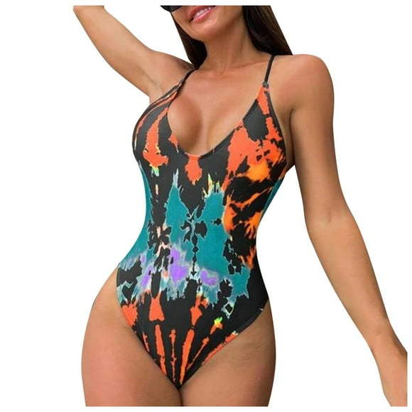 FhsagQ Womens Swimsuit Sets Crotchless Pantie Women's Bikini Suit Gradient Tie Dye Leaky Back Mid Waist Swimsuit Swimsuit Sets for Women Crotchless Panties Womens Swimsuit Sets White Brown XL