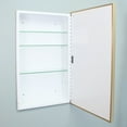 thumbnail image 4 of 16x26 Parker Metro Metal Framed Rectangle Recessed Bathroom Medicine Cabinet, Floating Mirror, 14x24 in-Wall Opening, Powder-coated Steel, Adjustable Glass Shelves, Magnet Close, Gold, 4 of 5