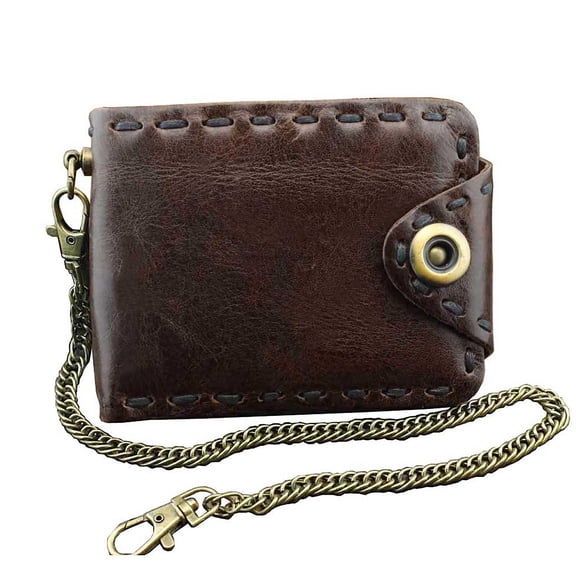 Vintage Leather Biker Snap Wallet Card Holder Wallet With Chain for Mens or Boys Coffee