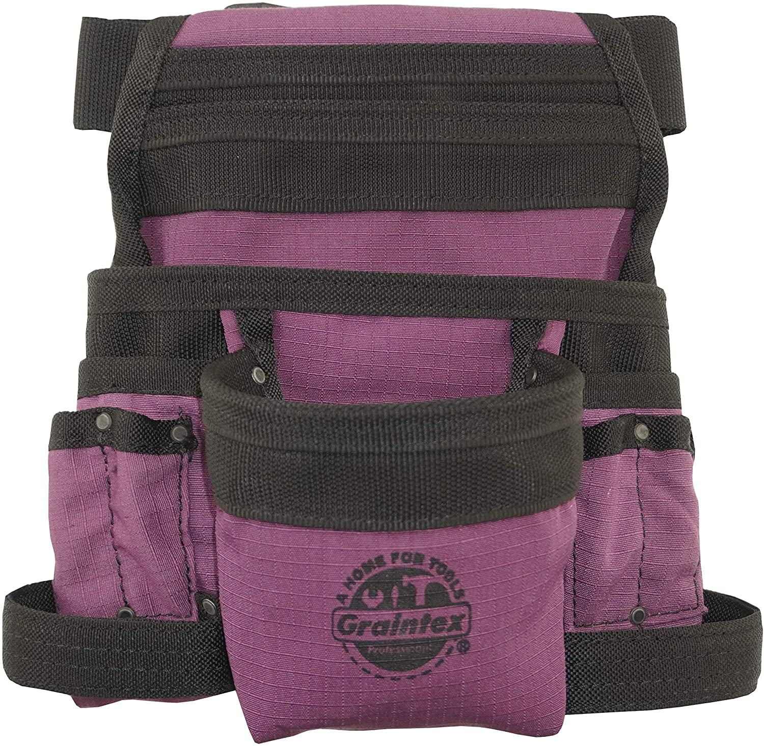 GRAINTEX CS2438 10-Pocket Finisher Tool Pouch Purple Color Rip-stop Canvas with 2? Webbing Belt for Constructors, Electricians, Plumbers, Handymen
