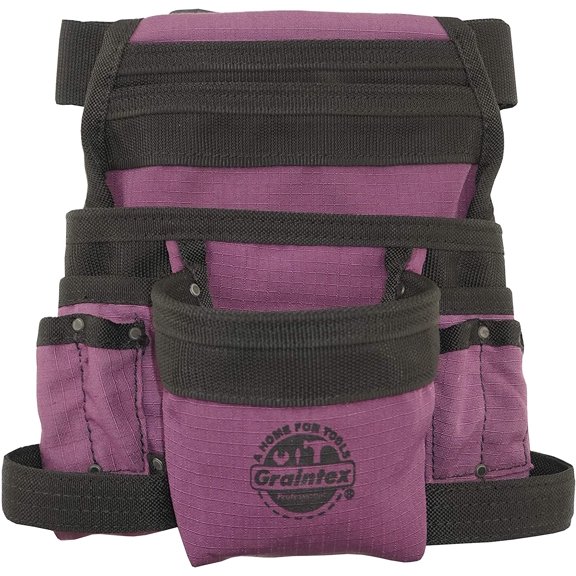 GRAINTEX CS2438 10-Pocket Finisher Tool Pouch Purple Color Rip-stop Canvas with 2? Webbing Belt for Constructors, Electricians, Plumbers, Handymen