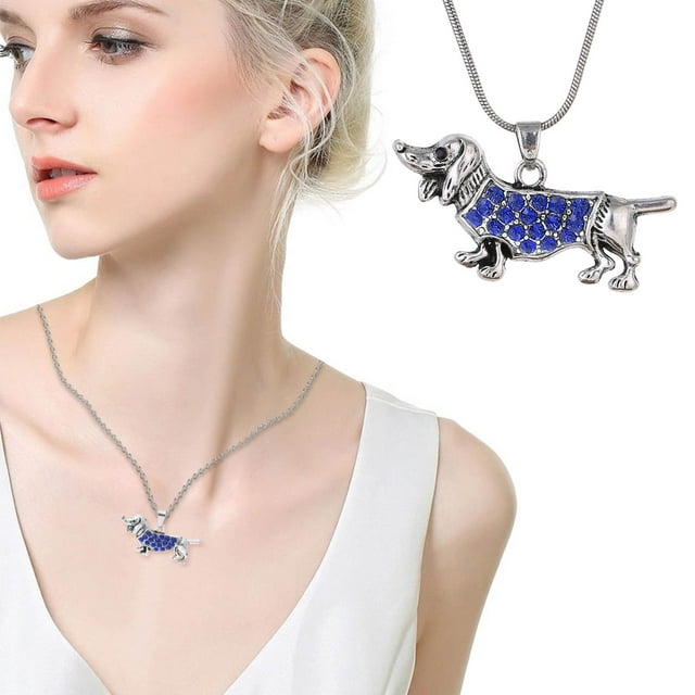 Fiudx Collar de Perro Salchicha, Elegante Colgante de Cristal, Elegante Cadete de Aleación, Joya de Adorno de Diamantes de Imitación, Regalo de Amantes de Las Mascotas, Accesorio de Moda, 45 Cm de La