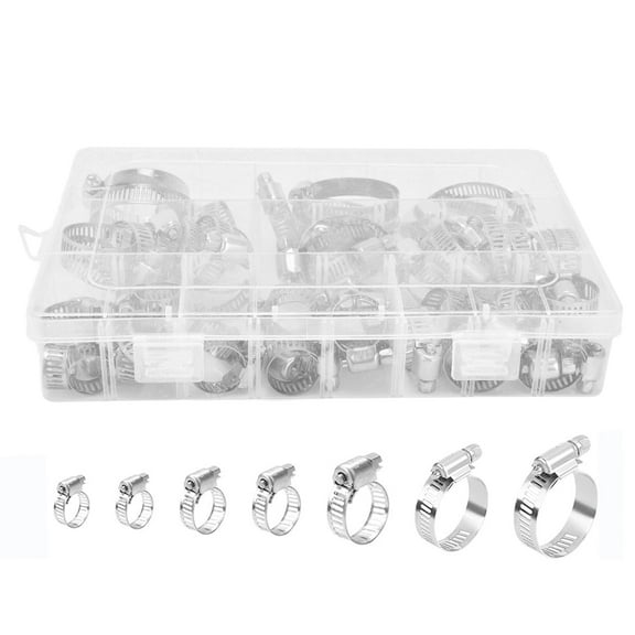 60Pcs Hose Clamps Assortment Kit, Stainless Steel Hose Clamp Set 1/4"-1-1/2" Worm Gear Hose Clamps for Pipes, Intercoolers, Plumbing, Tubes and Fuel Lines