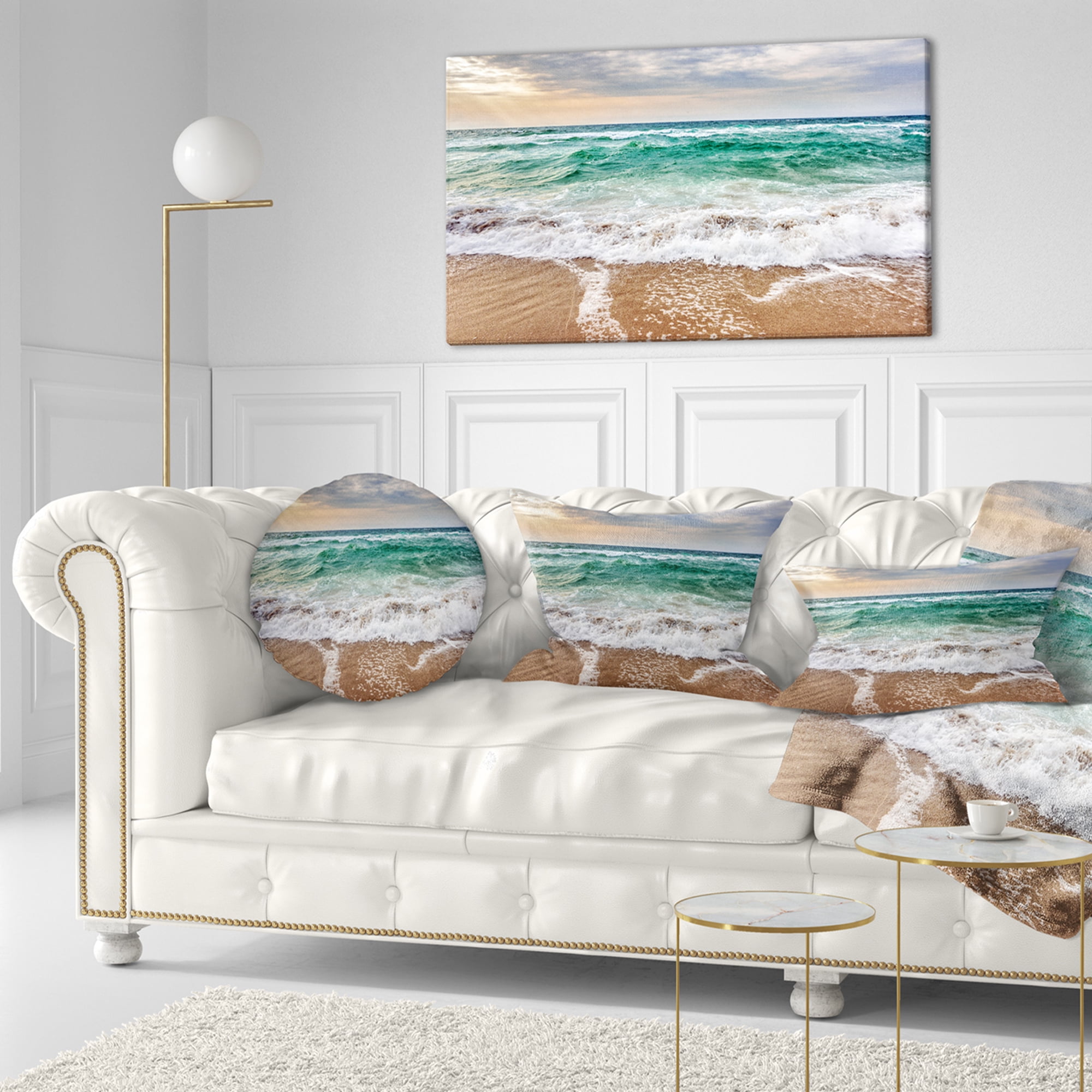 Designart Crystal Clear Blue Foaming Waves - Seascape Throw Pillow - 12x20