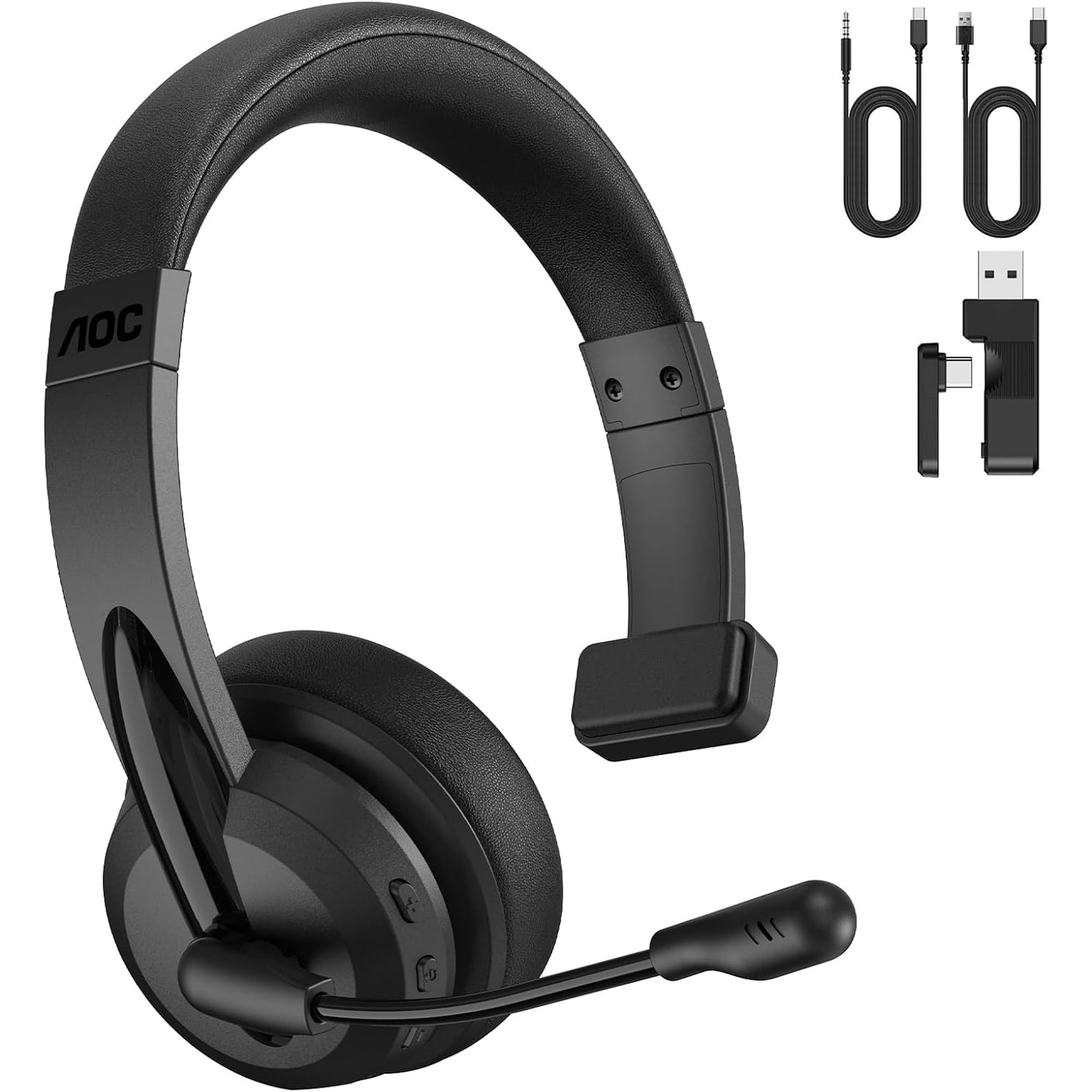 AOC Wireless Headset with AI Noise-Canceling Microphone, Bluetooth Headphones, for Home Office Remote Work Zoom, Black