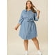 thumbnail image 4 of Vestido Camisero De MezclilPor EnciDe RodilCon Mangas Largas Tallas Grandes PaMujer Azul Cielo XXL, 4 of 6