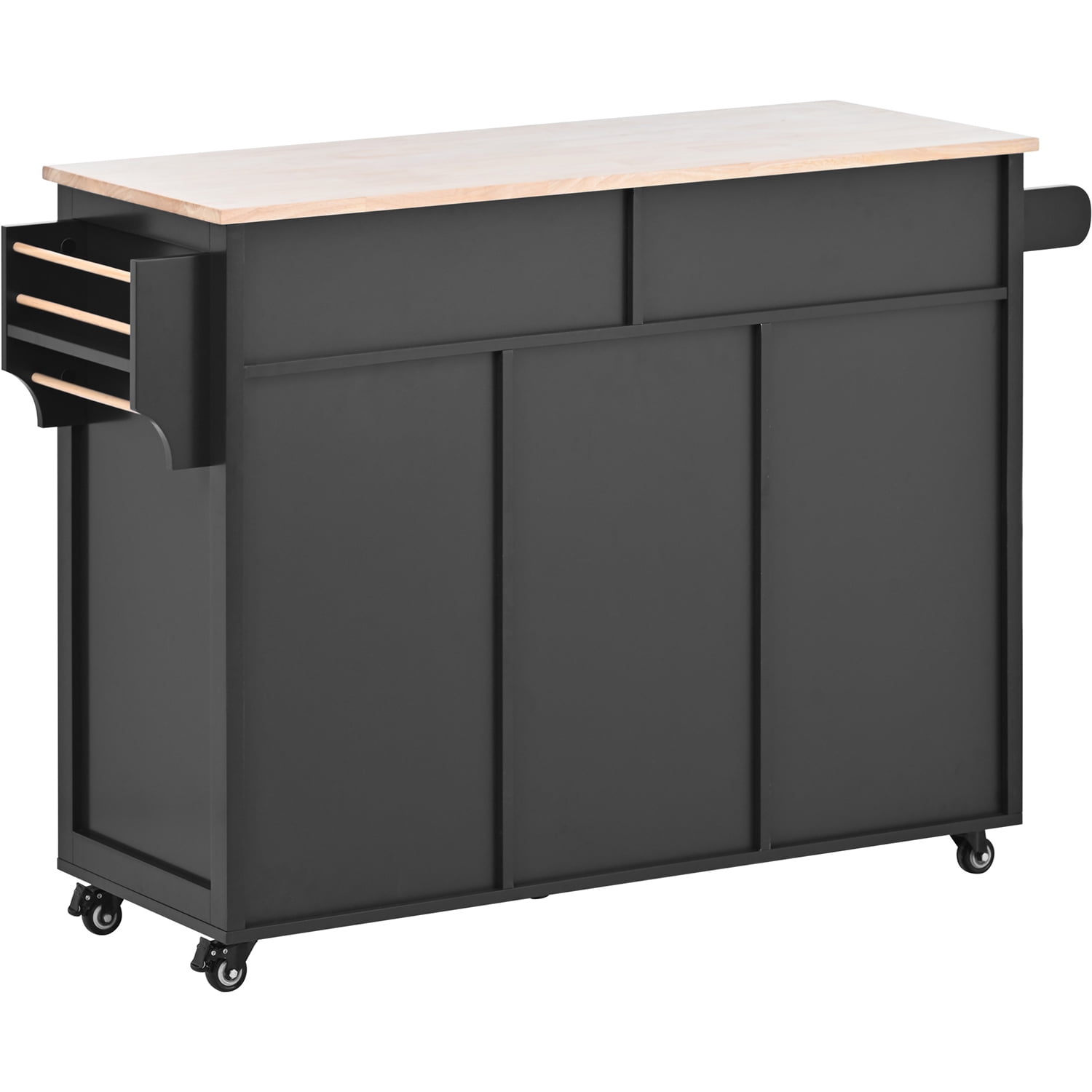 Kepooman 53.15 Inch Width Indoor Modern Rolling Kitchen Cart, Rubber Wood Kitchen Cart on Wheels with Spice Rack, Towel Rack-Black Kepooman 53.15 Inch Width Indoor Modern Rolling Kitchen Cart, Rubber Wood Kitchen Cart on Wheels with Spice Rack, Towel Rack-Black