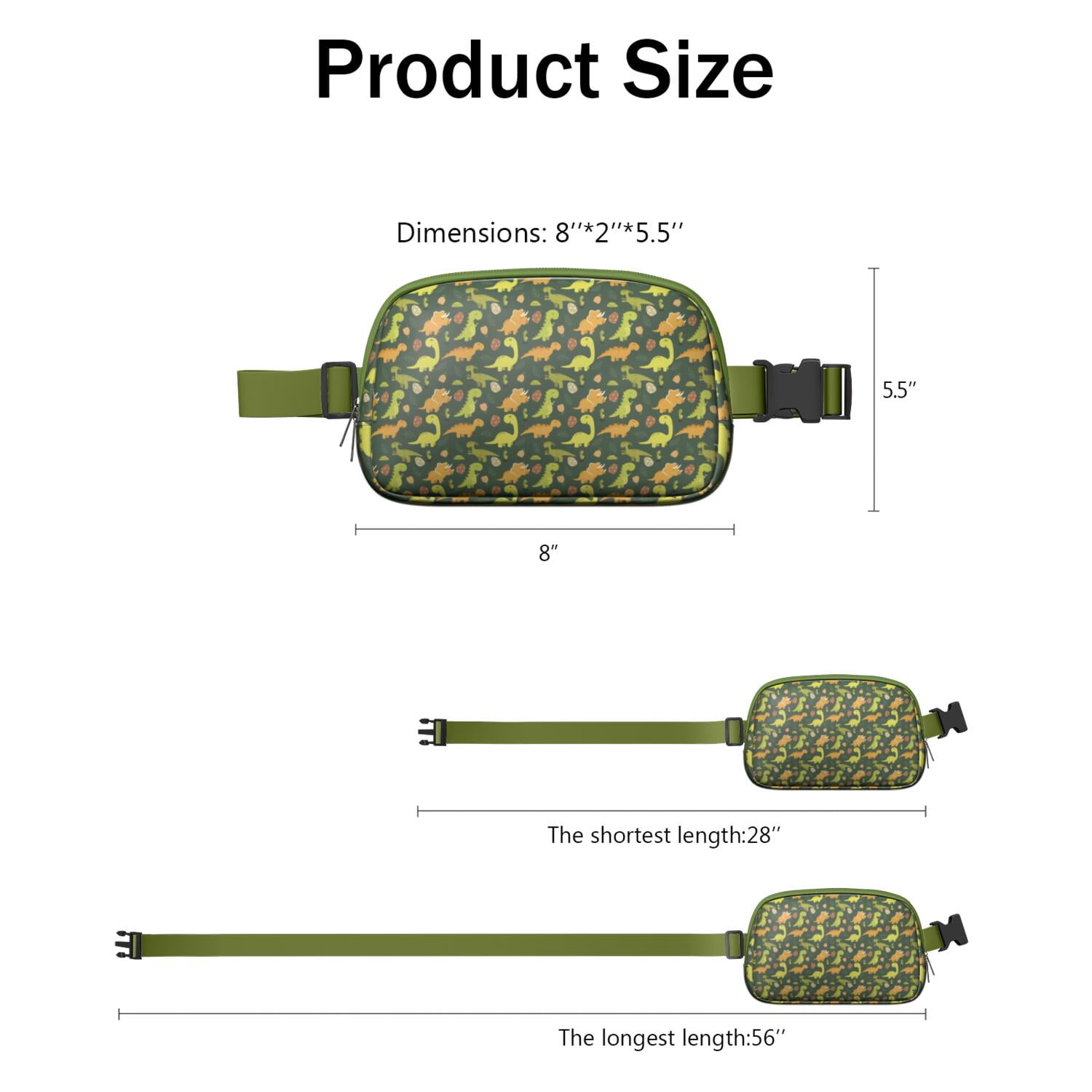 Cute Dinosaur Fanny Pack for Women – Funny Cartoon Dino Print Waist Bag with Colorful Pattern, Lightweight Travel Belt Bag for Dinosaur Lovers
