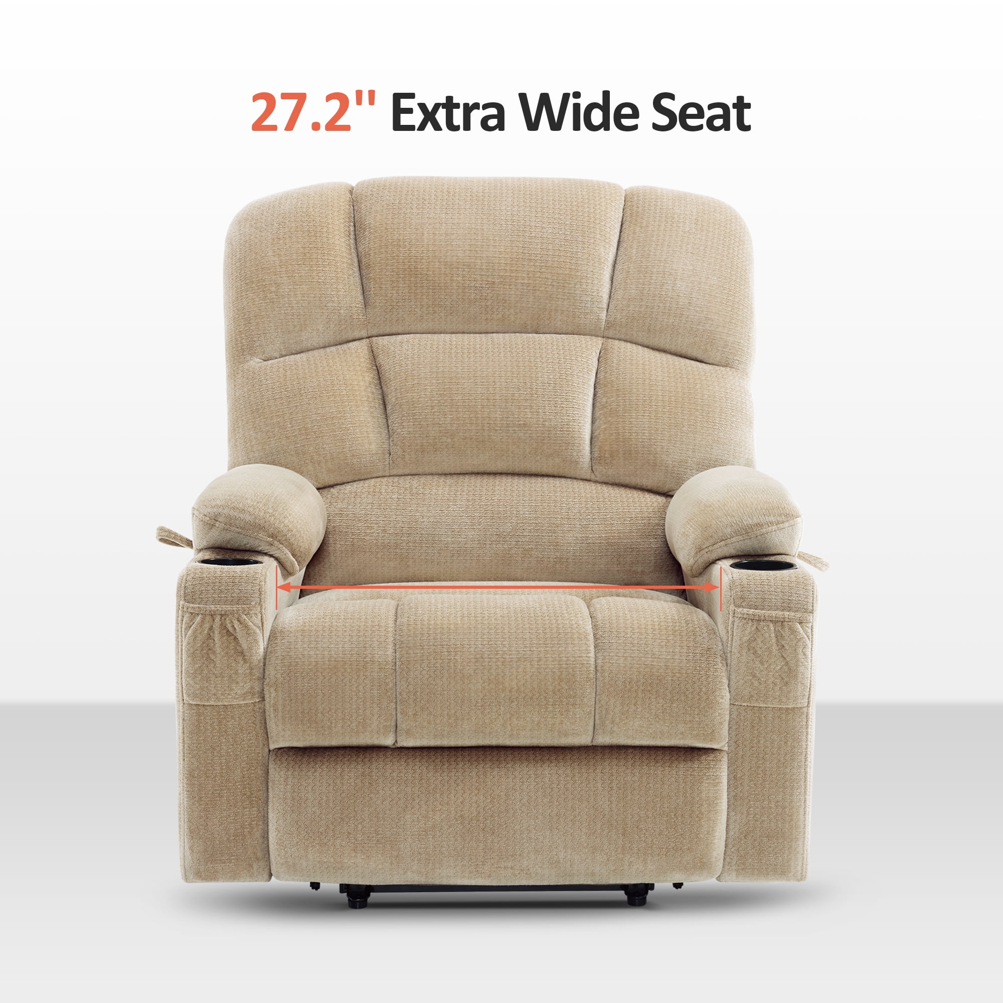 MCombo Oversized Dual Motor Power Lift Recliner with 27.2'' Extra Wide Seat for Big Tall Elderly, Fabric R7688 (Beige, Large-Wide)