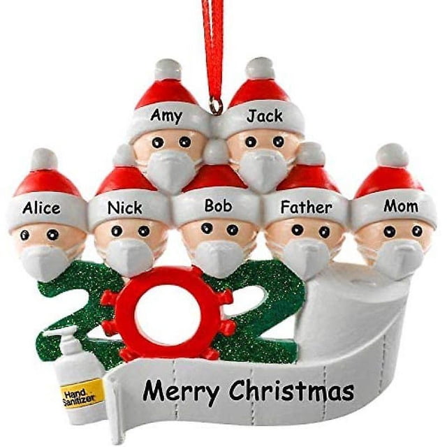 Adornos navideños, 2020 Familia De Supervivientes Personalizada De Navidad 2020 Decoraciones navideñas Diy Nombre Bendición Resina Muñeco De Nieve Árbol De Navidad Pluma Colgante