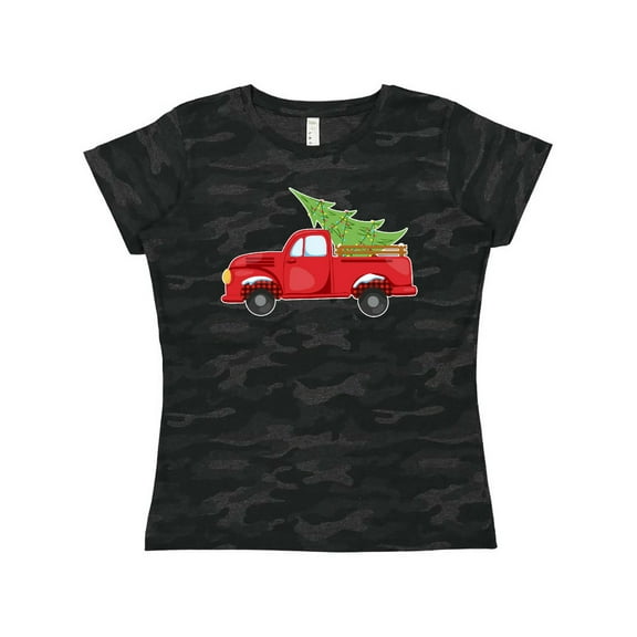Inktastic Christmas Vintage Truck with Christmas Tree Women's T-Shirt