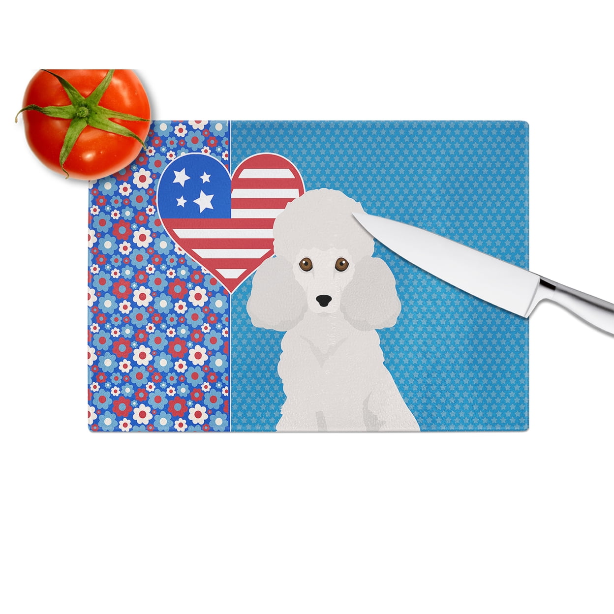Toy White Poodle Glass Cutting Board Large
