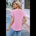thumbnail image 4 of Camisetas de Mujer con Cuello en V y Botones, Corta, Corte Holgado, Informal, de Verano, Color Rosa, Talla M, 4 of 9